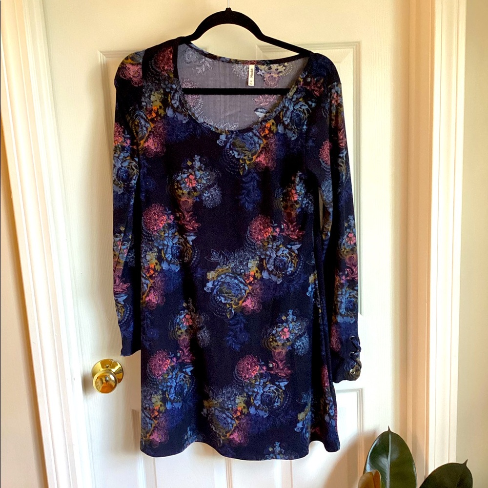 Navy And Pink Floral Soft Long sleeve Dress Medium